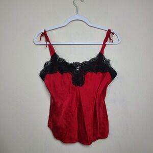 Red 100% Silk Black Lace Babydoll Cami M Dark Coquette Romantic Whimsigoth Vamp